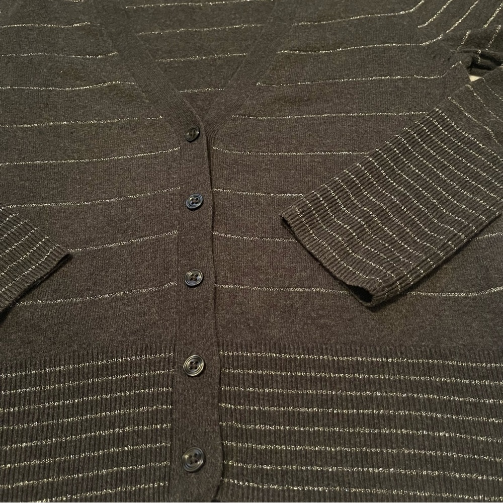 American Eagle Outfitters Women’s Cardigan Grey Silver Stripe Medium